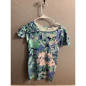 Lilly Pulitzer Blue Floral  Dress  Pima Cotton Womens Size XS